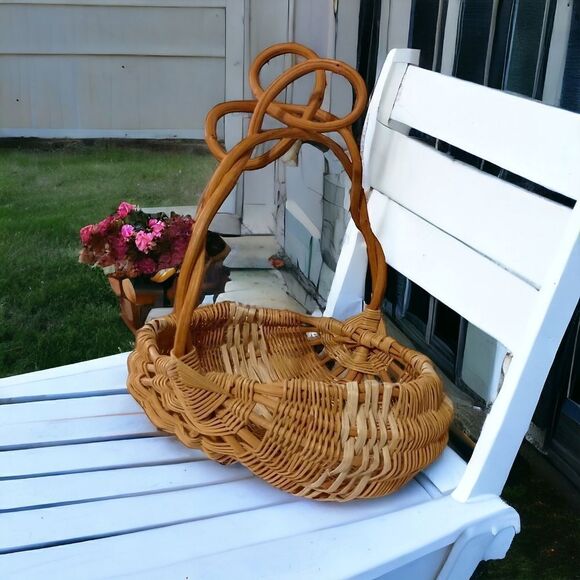 Vintage Buttocks Basket Twisted Willow Handle Eye Of God Handwoven Farmhouse - Picture 15 of 16